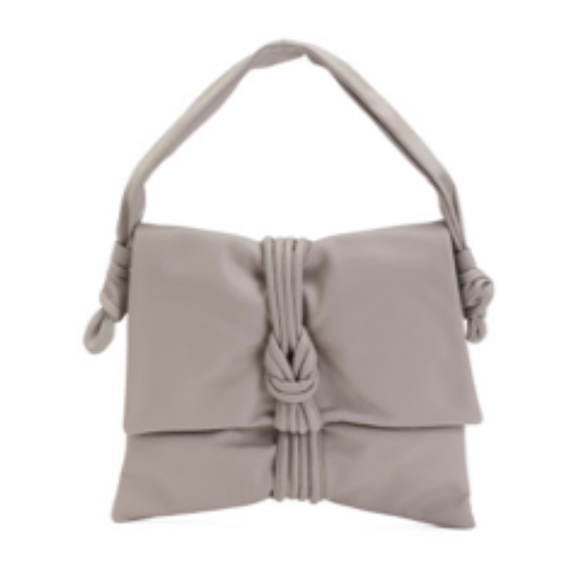 Viola Castellani Handbags - VIOLA CASTELLANI Made In Italy Leather Puffed Flap Over Ribbon Satchel GRIGIO